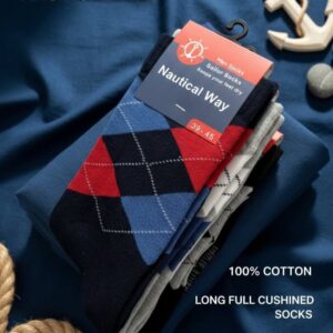 Argyle long cut winter sock full cushioned 100% cotton