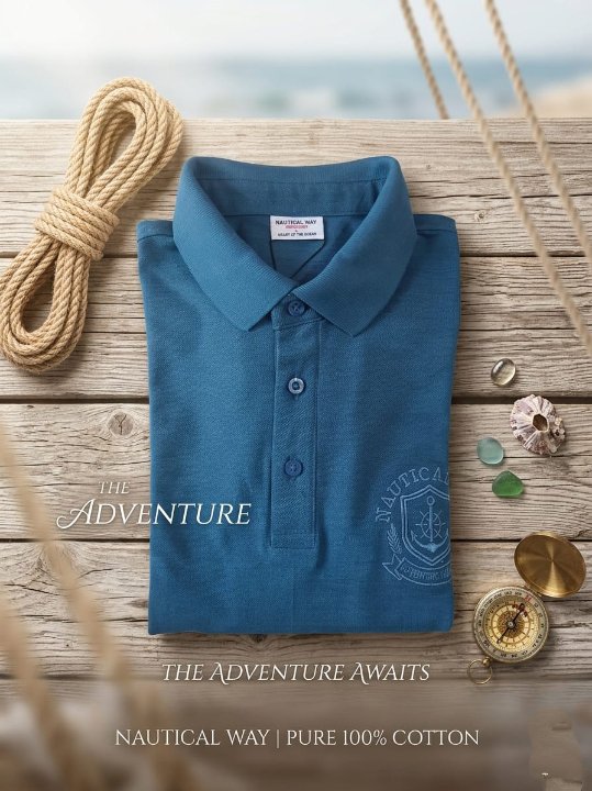 NAUTICAL WAY slub polo shirt adventure awaits - Image 2